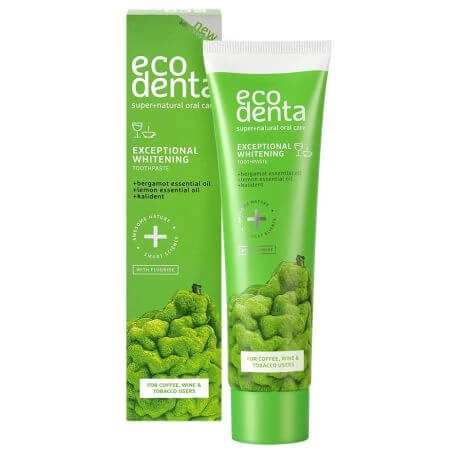 Tandpasta pakket met bergamot, citroen oliën en kalident Exceptional Whitening, 75 ml + 75 ml, Ecodenta