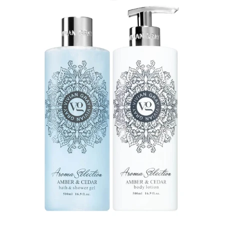 Set de Gel de Ducha y Loción Corporal Ámbar y Cedro, Aroma Selection, 2 x 500 ml, Vivian Gray