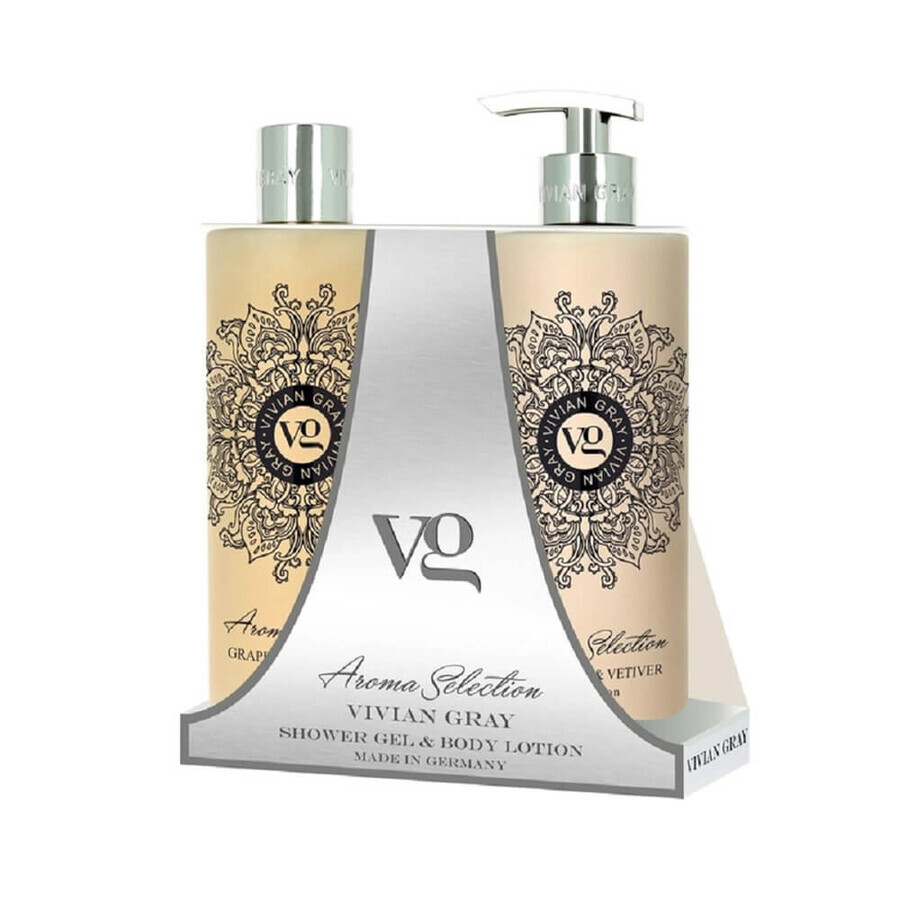 Gel douche et lotion corporelle Pamplemousse et Vétiver, Aroma Selection, 2 x 500 ml, Vivian Gray