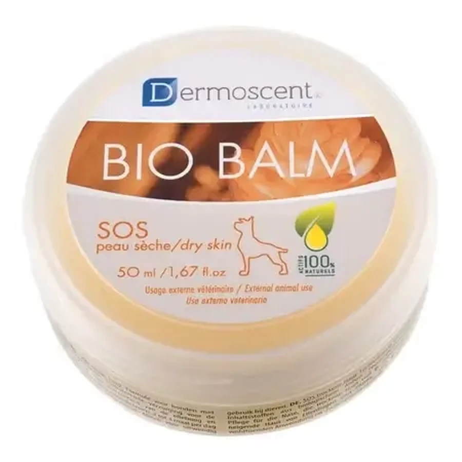 Zalf voor de verzorging van droge huid op de poten en neus, behandeling van decubitale eeltplekken en interdigitale schaafwonden bij honden Bio Balm, 50 ml, Dermoscent