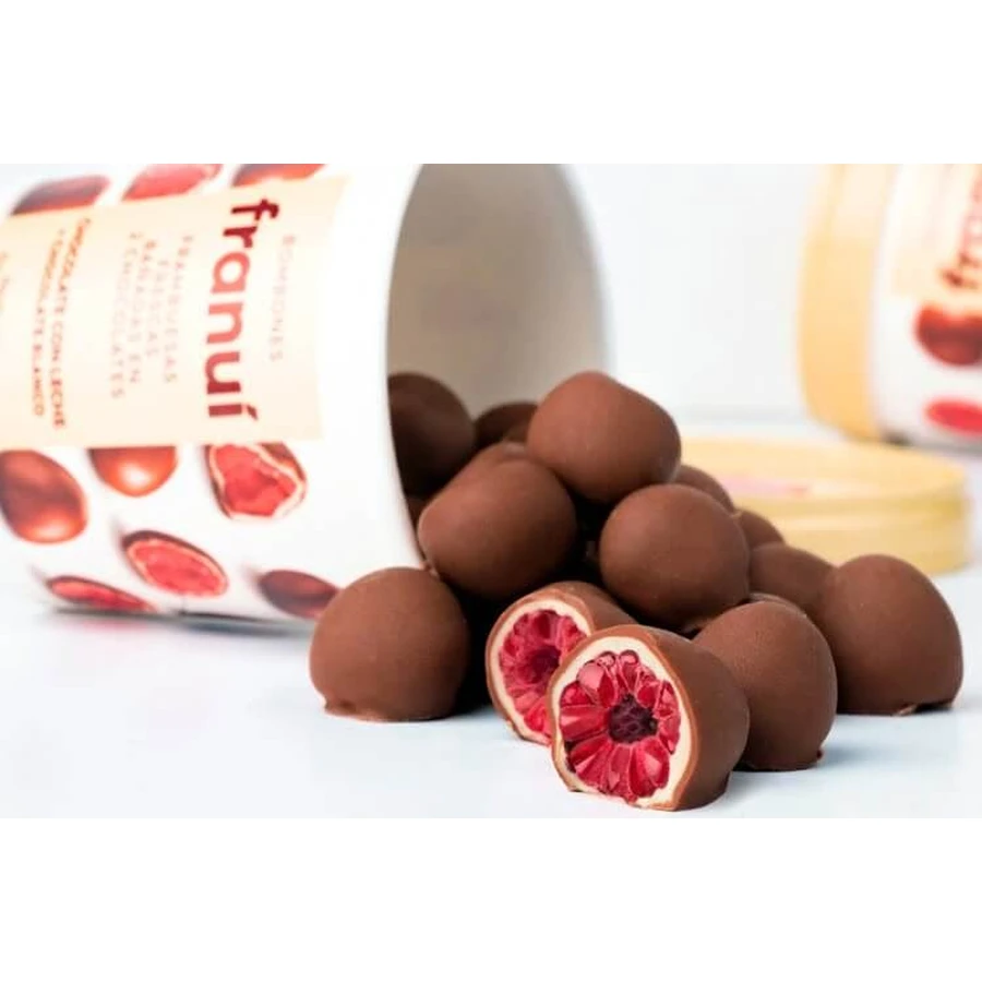 Frambuesas en chocolate blanco y con leche Franui Chocolate con leche, 150 g, Franui