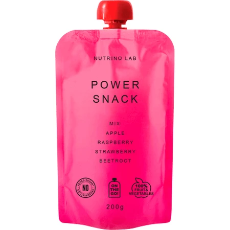 Nutrino Lab Power Snack, purée de pommes, framboises, fraises et betteraves, 200 g