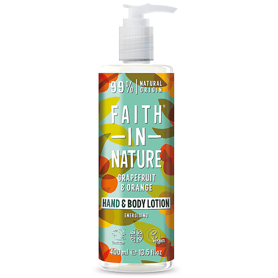 Lotion végane pour les mains et le corps au pamplemousse et à l'orange, Faith in Nature, 400 ml