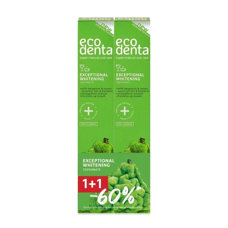 Pakket 1+1-60% Tandpasta voor bleken met bergamot, citroenolie en Kalident, Ecodenta, 2x75ml