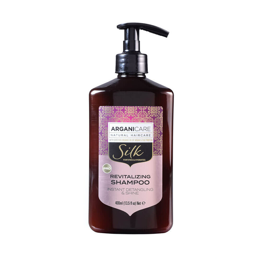 Revitalisierendes Shampoo für sofortige Entwirrung und Glanz mit Seidenprotein, Silk, Arganicare, 400 ml