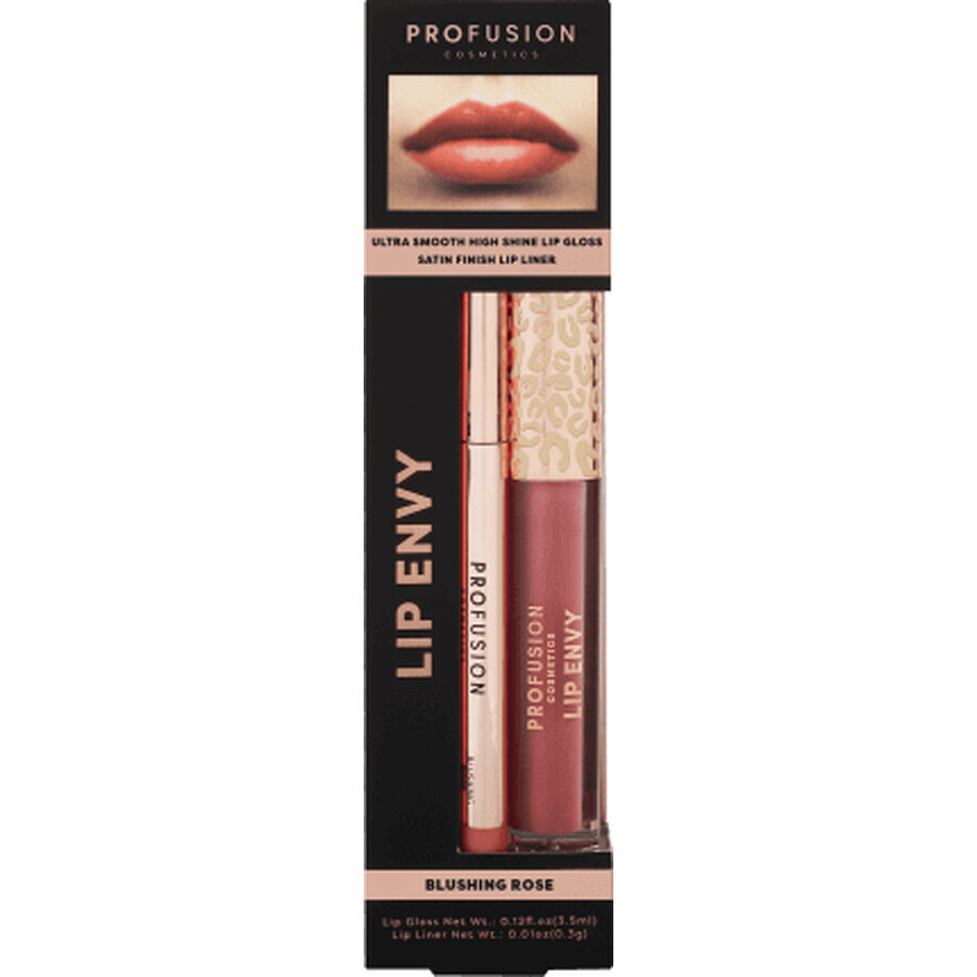 Lip Envy Blushing Rose Set, ultra smooth and glossy lip gloss &amp; lip pencil with satin finish, Profusion Cosmetics, 3.5 ml + 0.3 g
