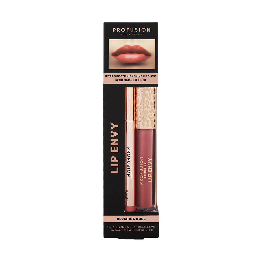 Lip Envy Blushing Rose Set, ultra smooth and glossy lip gloss & lip pencil with satin finish, Profusion Cosmetics, 3.5 ml + 0.3 g Lip Envy Blushing Rose Set, ultra smooth and glossy lip gloss & lip pencil with satin finish, Profusion Cosmetics, 3.5 ml + 0.3 g
