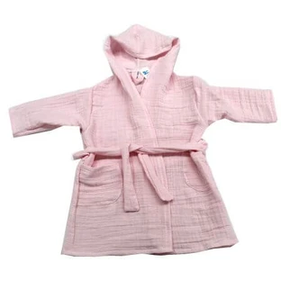 Roze dubbellaags mousseline badjas met capuchon, 1-2 jaar, Baltic Bebe