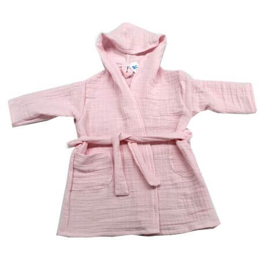 Peignoir à capuche en mousseline double épaisseur rose, 1-2 ans, Baltic Bebe
