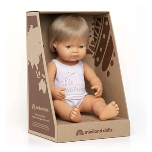 Muñeco niño caucásico rubio oscuro, 38 cm, Miniland