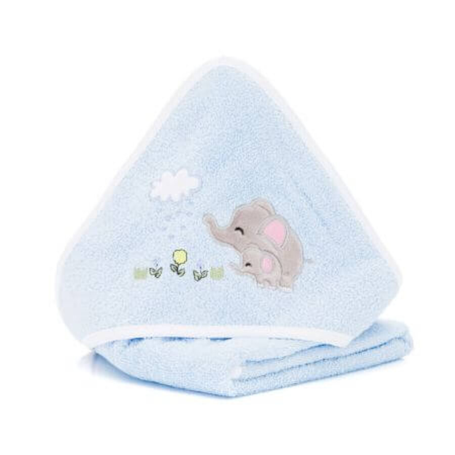 Serviette de bain à capuche Elephant Family Blue, 75x75 cm, Fillikid