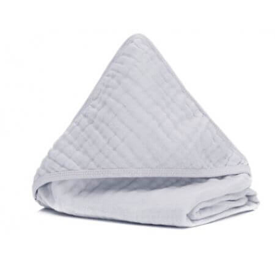 Muslin folded towel with capison, 75x75 cm, Light Grey, Fillikid