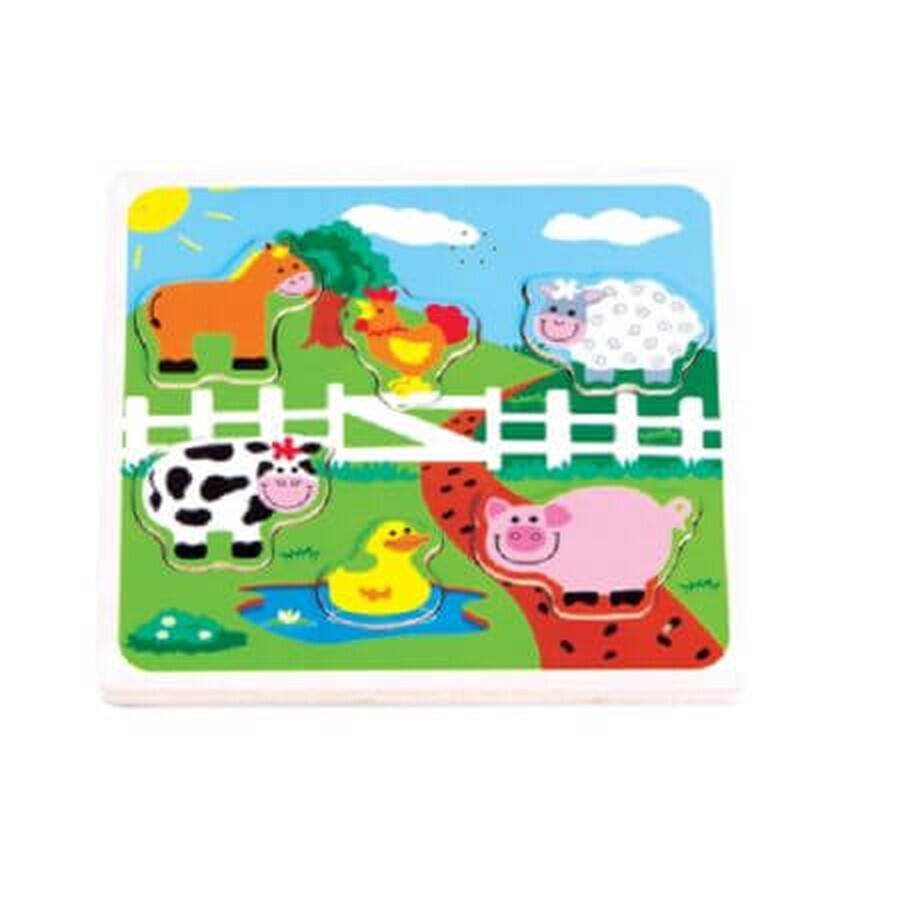 Houten puzzel, Boerderij met geluiden, New Classic Toys