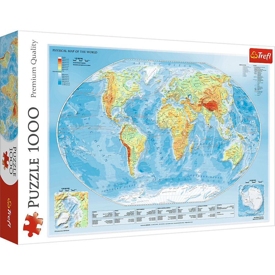 Puzzle Physical map of the world, 1000 pieces, Trefl