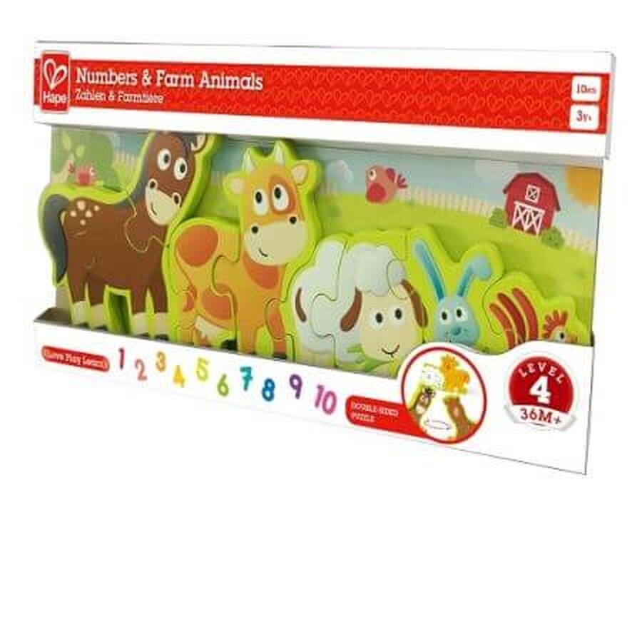 Numbers and farm animals puzzle, +36 months, Hape
