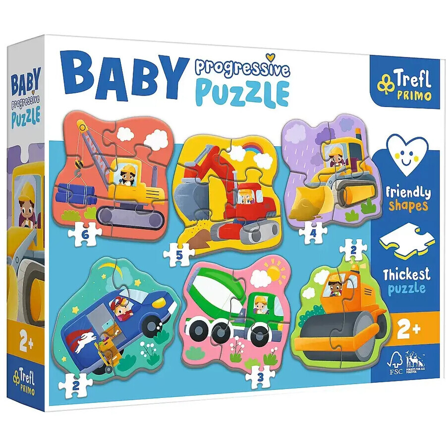 Puzzle Primo Baby Progresivo, 2 años+, Vehículos, Trefl
