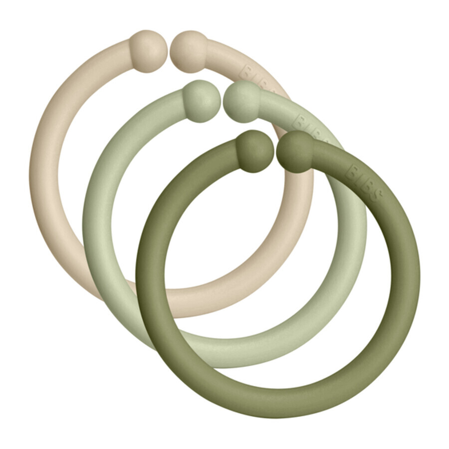 Set of 12 multifunctional rings, Vanilla - Sage - Olive, Bibs