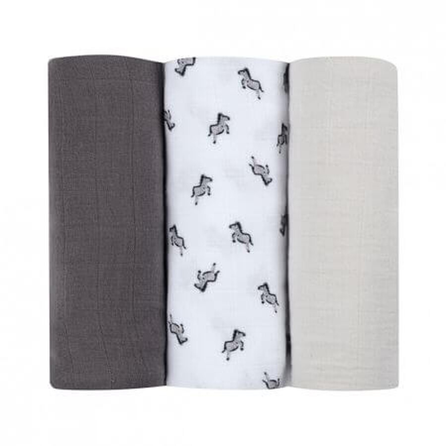 Set di 3 mussole in cotone biologico, 70 x 70 cm, grigio Savanna, Beaba
