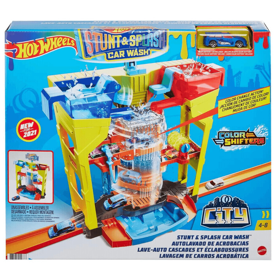 Hot Wheels Play Set Hot Wheels Car Wash con coches que cambian de color, 4-8 años, Hot Wheels