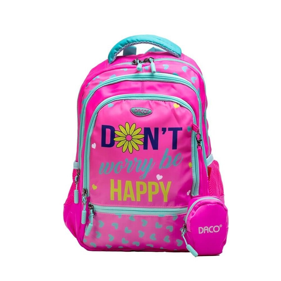 Pink backpack Don't Worry be Happy, 38 cm, Daco