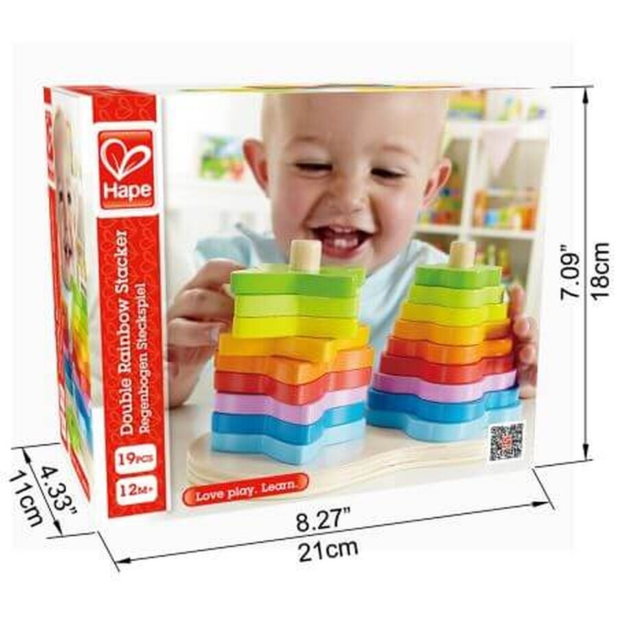 Set de formas de torre doble arco iris, +12 meses, Hape