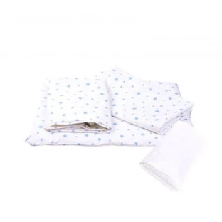 Ensemble de literie 3 pièces + housse imperméable, 120x60 cm, Blue Stars, Fic Baby