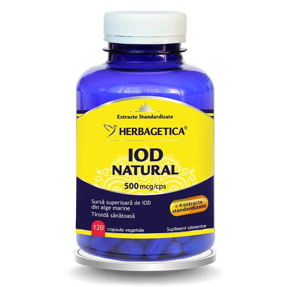 Natural Iodine 500mcg, 120 capsules, Herbagetica