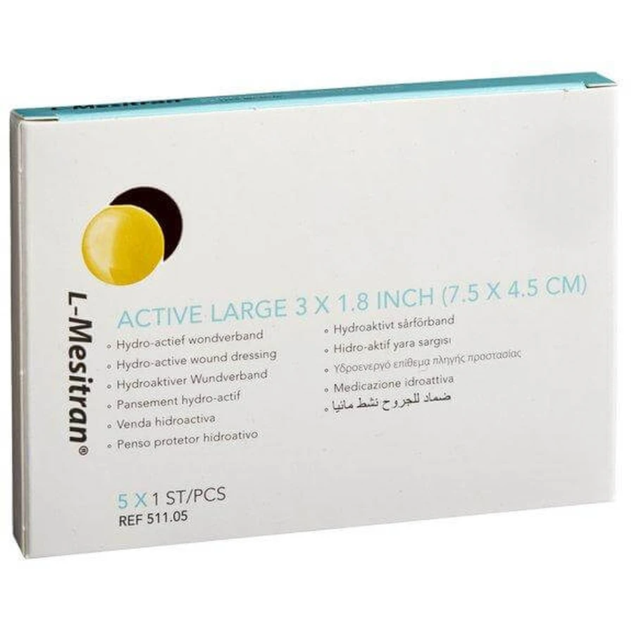 L-Mesitran Active Large 7,5 x 4,5 cm met plakrand, waterbestendig, 5 stuks, Theo