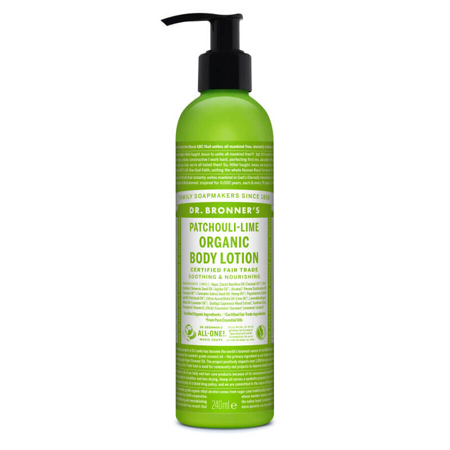 Lotion pour le corps et les mains au patchouli et au citron vert, 240 ml, Dr Bronner's