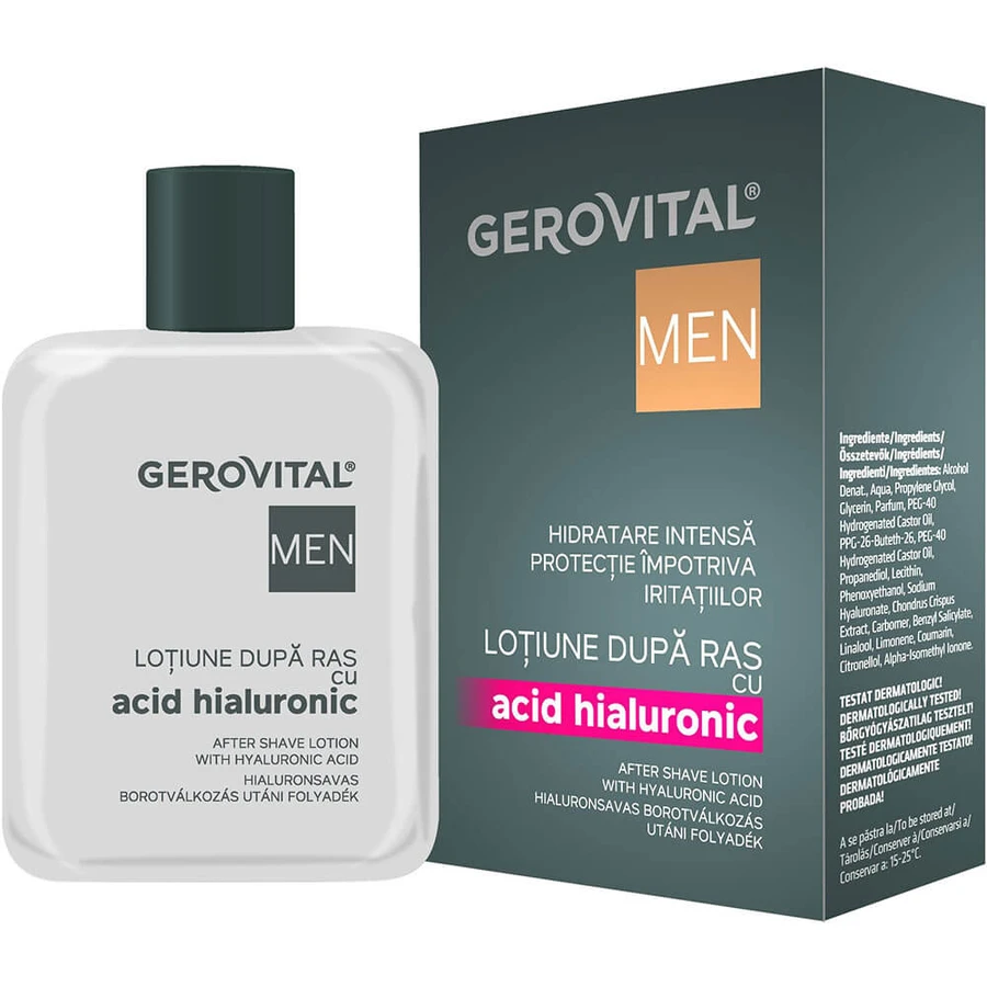 Aftershave lotion met hyaluronzuur Gerovital Men, 100 ml, Farmec