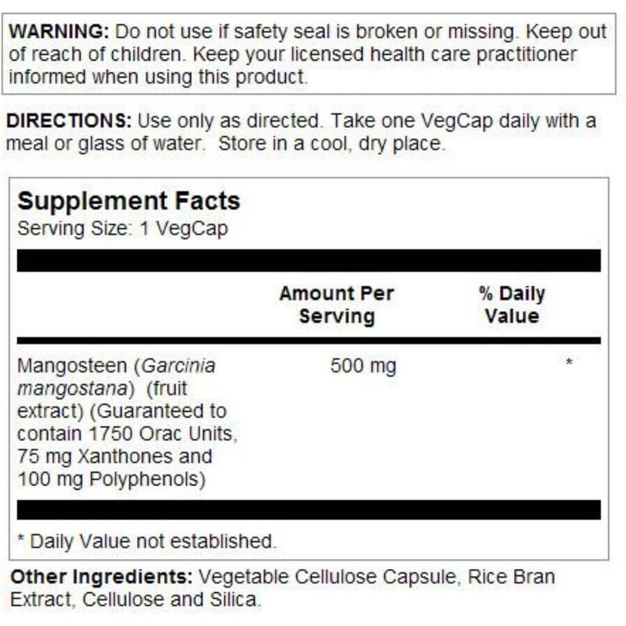 Mangostano 500mg Solaray, 60 capsule, Secom