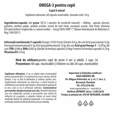 Omega 3 für Kinder, 60 Kaukapseln, Lysi