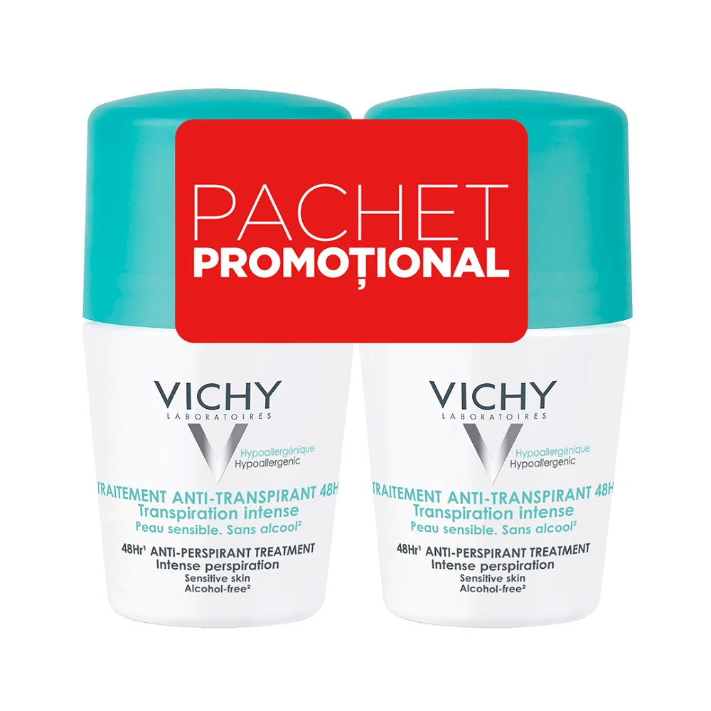 Vichy 48h Antiperspirant Roll-On Deodorant with Fragrance, 50 ml + 50 ml