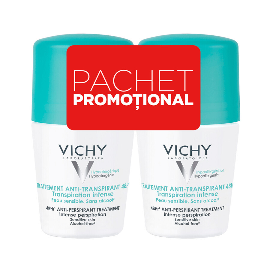 Vichy 48h Antiperspirant Roll-On Deodorant with Fragrance, 50 ml + 50 ml