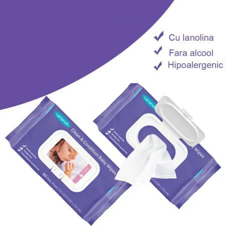 Pack Lingettes humides avec lanoline +0 mois, 80 pièces + 80 pièces, Lansinoh