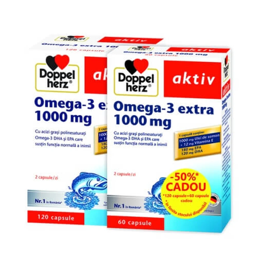 Omega - 3 Extra, 1000 mg, 120 + 60 Kapseln, Doppelherz