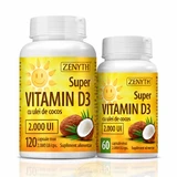 Confezione Super Vitamina D3 con olio di cocco 2000 UI, 120 + 30 capsule, Zenyth