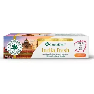 India Fresh GennaDent natural toothpaste with neem and turmeric, 80 ml, Vivanatura