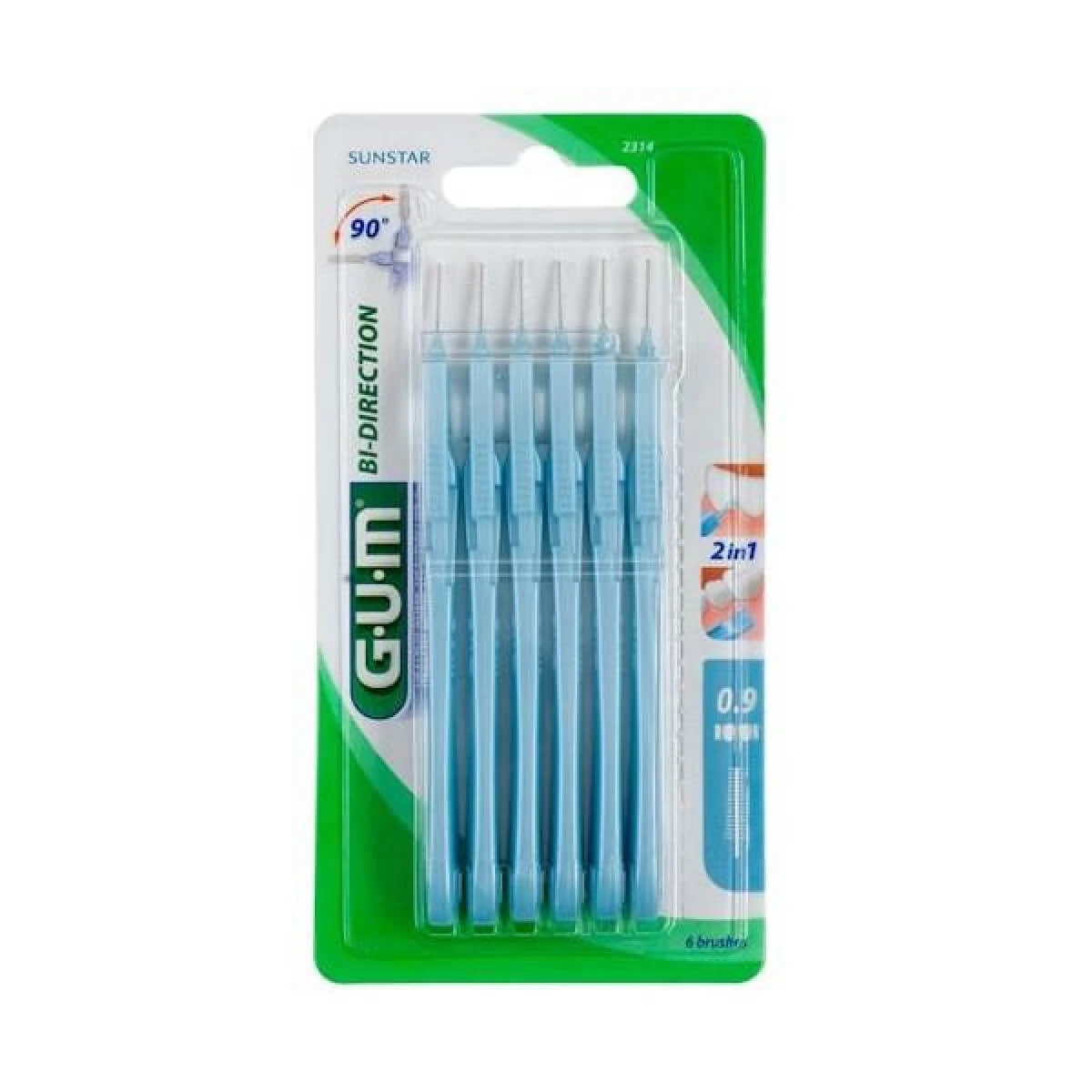 Interdental brushes Bi-Direction 0.9 mm, 6 pieces, Sunstar Gum