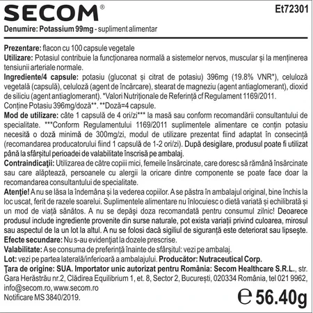 Kalium 99 mg Kal, 100 Kapseln, Secom