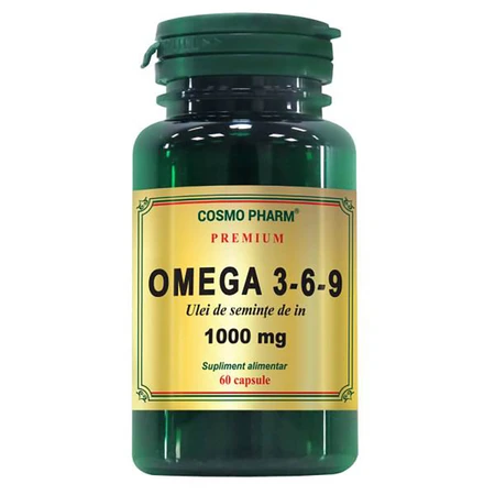 Premium Omega 3-6-9 1000mg Flax Seed Oil, 60 capsules, Cosmopharm