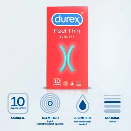 Kondom Feel Thin Slim Fit, 10 Stück, Durex