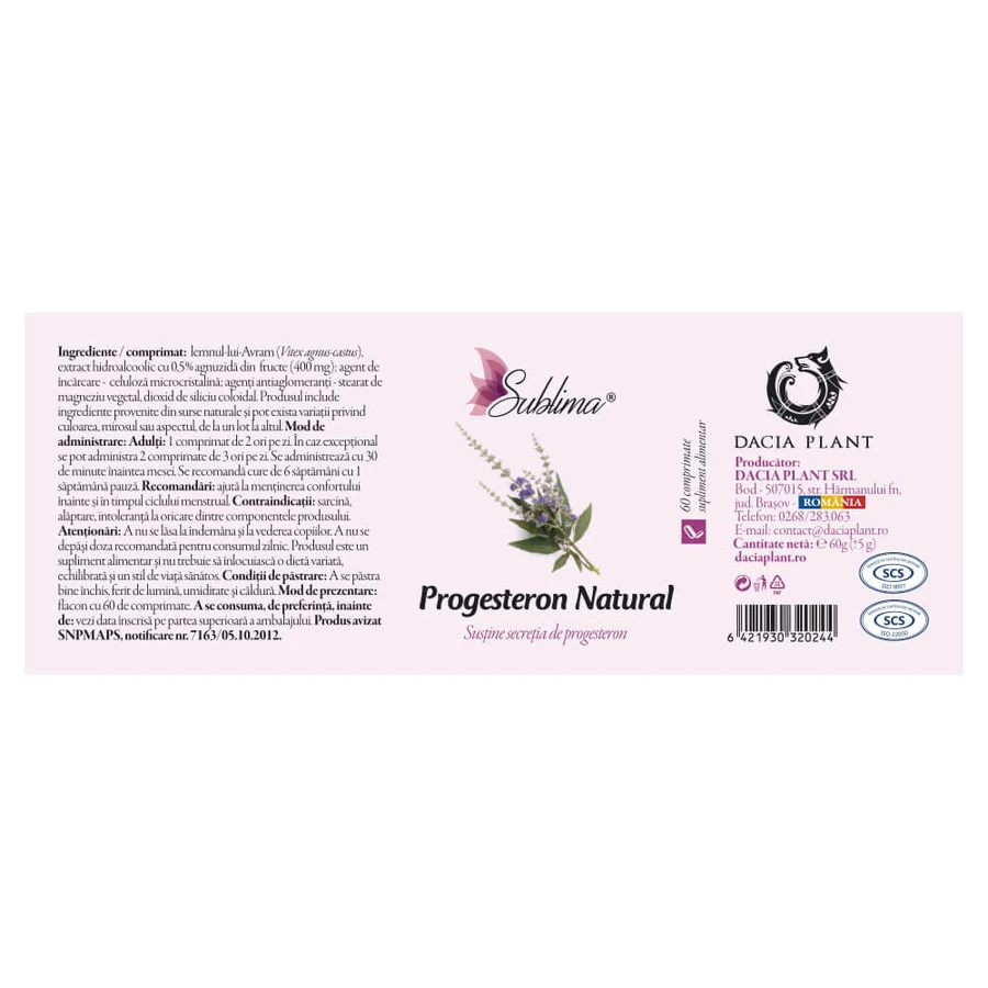 Progesteron Natural Sublimă, 60 tabletten, Dacia Plant