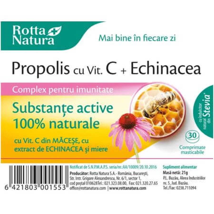 Propolis with Vitamin C, Echinacea and honey, 30 tablets, Rotta Natura