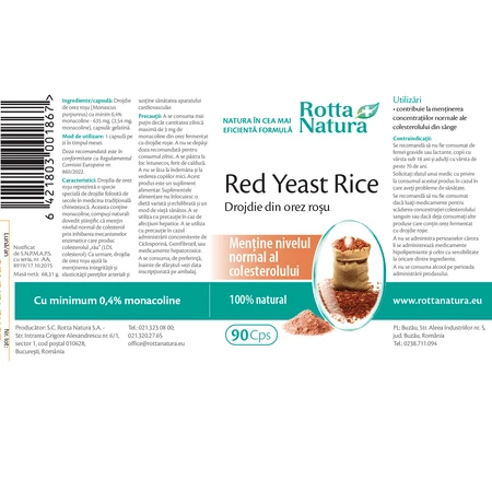 Levadura Roja de Arroz 635 mg, 90 cápsulas, Rotta Natura