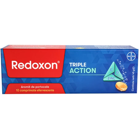 Redoxon Triple Action, vitamines voor geavanceerde ondersteuning van het immuunsysteem, 10 tabletten, Bayer