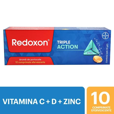 Redoxon Triple Action, vitamines voor geavanceerde ondersteuning van het immuunsysteem, 10 tabletten, Bayer