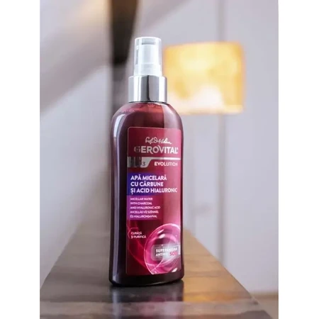 Gerovital H3 Evolution Agua micelar con carbón y ácido hialurónico, 150 ml