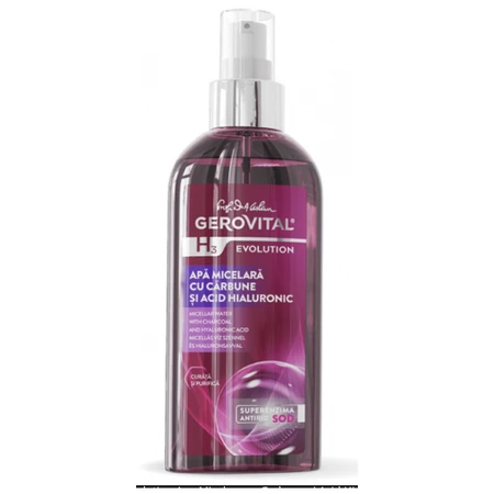 Gerovital H3 Evolution Agua micelar con carbón y ácido hialurónico, 150 ml