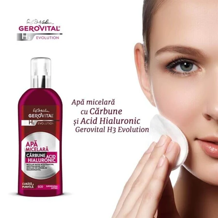 Gerovital H3 Evolution Agua micelar con carbón y ácido hialurónico, 150 ml